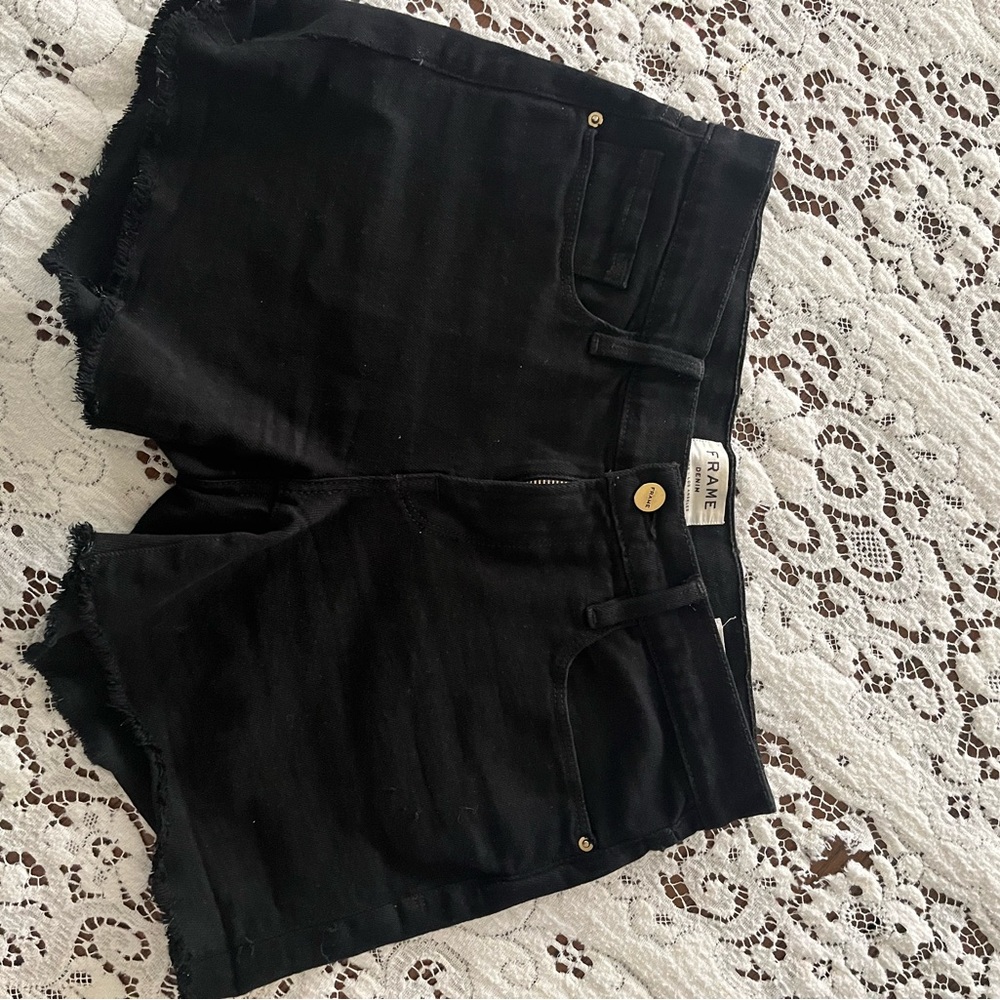 FRAME Black Denim Shorts